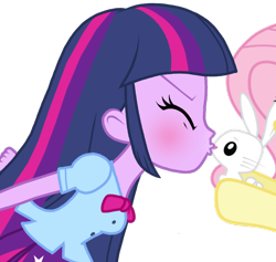 Size: 808x766 | Tagged: safe, edit, imported from derpibooru, angel bunny, fluttershy, twilight sparkle, equestria girls, angeltwi, kissing, prank