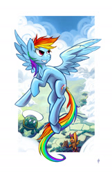 Size: 1210x1870 | Tagged: safe, artist:halley-valentine, artist:hobbes-maxwell, imported from derpibooru, rainbow dash, scootaloo, tank, cloud, cloudy, flying, scootaloo can fly, spread wings, vertigo