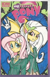 Size: 1024x1595 | Tagged: safe, artist:ponygoddess, idw, imported from derpibooru, angel bunny, fluttershy, equestria girls, cover, cross, flutterbat, humanized, moka akashiya, mokashy, parody, rosario to vampire, traditional art