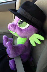 Size: 2006x3040 | Tagged: safe, imported from derpibooru, spike, fedora, hat, irl, photo, plushie, seatbelt, solo, spike plushie