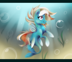 Size: 1800x1551 | Tagged: safe, artist:anightlypony, imported from derpibooru, oc, oc only, merpony, pony, bubble, crepuscular rays, digital art, dorsal fin, fish tail, flowing tail, ocean, smiling, solo, sunlight, swimming, tail, underwater, water