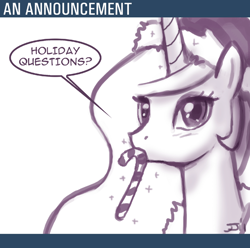 Size: 650x646 | Tagged: safe, artist:johnjoseco, imported from derpibooru, princess celestia, alicorn, pony, ask princess molestia, princess molestia, candy cane, female, hat, monochrome, santa hat, solo