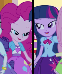 Size: 439x527 | Tagged: safe, imported from derpibooru, screencap, fluttershy, pinkie pie, rarity, twilight sparkle, equestria girls, perfect day for fun, rainbow rocks, context is for the weak, female, forehead, lidded eyes, out of context, shipping fuel