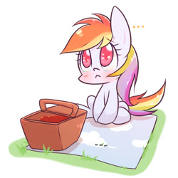 Size: 1000x1000 | Tagged: safe, artist:joycall6, imported from derpibooru, rainbow dash, :<, ants, crying, cute, dashabetes, female, frown, joycall3 is trying to murder us, looking up, picnic, picnic basket, picnic blanket, sad, sitting, solo