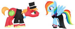 Size: 1024x401 | Tagged: safe, artist:karmadash, imported from derpibooru, big macintosh, rainbow dash, earth pony, pony, blushing, male, rainbow dash always dresses in style, rainbowmac, shipping, simple background, stallion, straight, tears of joy, transparent background