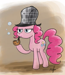 Size: 1926x2231 | Tagged: safe, artist:mateusuk, imported from derpibooru, pinkie pie, bubble, bubble pipe, deerstalker, detective, female, hat, pipe, sherlock holmes, sherlock pie, solo