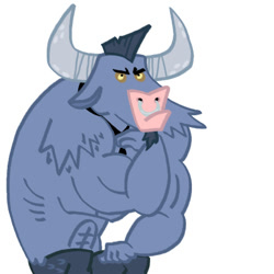 Size: 480x480 | Tagged: safe, artist:songoharotto, imported from derpibooru, iron will, minotaur, angry, cute, fine art parody, madorable, male, necktie, nose piercing, nose ring, piercing, septum piercing, simple background, solo, the thinker, white background, willabetes