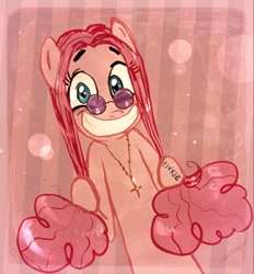 Size: 592x638 | Tagged: safe, artist:technaro, imported from derpibooru, pinkie pie, cross, female, ozzy osbourne, solo