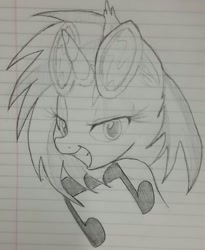 Size: 500x610 | Tagged: safe, artist:zev, imported from derpibooru, dj pon-3, vinyl scratch, female, grayscale, lined paper, monochrome, pencil, pencil drawing, portrait, sketch, solo, traditional art