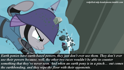 Size: 1280x720 | Tagged: safe, imported from derpibooru, maud pie, maud pie (episode), earth pony magic, earth pony master race, earthbending, female, get, headcanon, index get, meta, pickelhaube, redpilled-mlp-headcanons, solo, terrakinesis