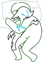 Size: 341x478 | Tagged: safe, artist:the weaver, artist:weaver, imported from derpibooru, oc, oc only, oc:anon, oc:danganya, changeling, human, bed, changeling oc, cuddling, human on changeling snuggling, simple background, snuggling, white background
