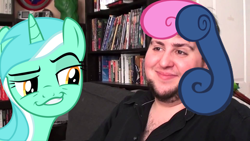 Size: 1920x1080 | Tagged: safe, edit, imported from derpibooru, bon bon, lyra heartstrings, sweetie drops, human, bontron, irl, irl human, jontron, jontron thread, photo, ponies in real life, pun, smugdash