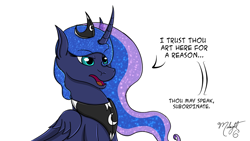 Size: 1250x703 | Tagged: safe, artist:midnightsix3, imported from derpibooru, princess luna, lunadoodle, curved horn, female, simple background, solo