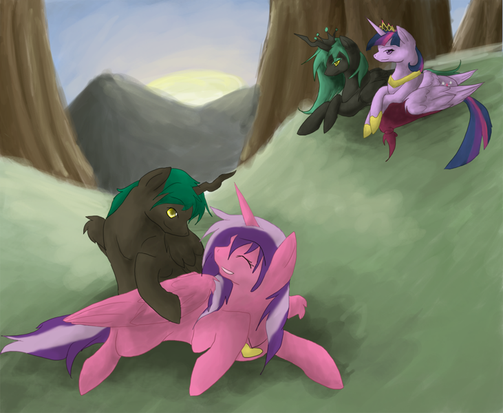 662624 - safe, twilight sparkle, pony, oc, alicorn, twilight sparkle  (alicorn), changeling, offspring, alicorn oc, parent:twilight sparkle,  parents:canon x oc, parent:queen chrysalis, oc:starlight, artist:risketch,  parent:oc:courageous heart, oc:tyke ...