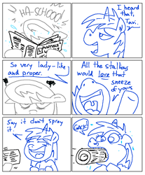 Size: 861x1042 | Tagged: safe, artist:adorkabletwilightandfriends, imported from derpibooru, dj pon-3, octavia melody, vinyl scratch, earth pony, pony, unicorn, comic:adorkable twilight and friends, adorkable friends, comic, humor, lineart, newspaper, roommares, roommates, slice of life, sneezing, tavi