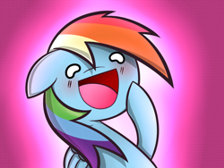 Size: 1024x768 | Tagged: safe, artist:heavymetalbronyyeah, imported from derpibooru, rainbow dash, pegasus, pony, :d, anime eyes, blushing, bust, cute, dashabetes, female, floppy ears, hoof on cheek, mare, omg, open mouth, pink background, simple background, smiling, solo