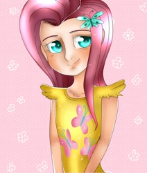 Size: 822x971 | Tagged: safe, artist:suzuii, imported from derpibooru, fluttershy, human, breasts, delicious flat chest, female, flattershy, humanized, solo