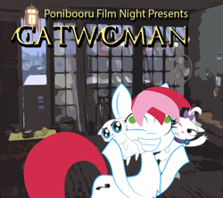 Size: 900x800 | Tagged: safe, artist:daisyhead, imported from derpibooru, mitsy, opalescence, oc, oc:flicker, ponibooru film night, catwoman