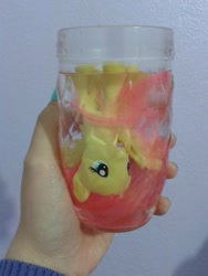 Size: 480x640 | Tagged: safe, imported from derpibooru, fluttershy, flutterbuse, glass of water, photo, toy abuse