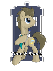 Size: 2600x3500 | Tagged: safe, artist:thebrokencog, imported from derpibooru, doctor whooves, time turner, doctor who, logo, male, necktie, solo, sonic screwdriver, tardis