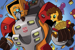 Size: 1280x849 | Tagged: safe, artist:billforester, artist:billforster, imported from derpibooru, cheese sandwich, accordion, crossover, dare to be stupid, musical instrument, transformers, transformers animated, voice actor joke, weird al yankovic, wreck-gar
