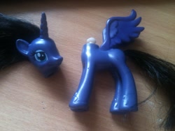 Size: 1280x960 | Tagged: safe, artist:plastiquestria, imported from derpibooru, princess luna, brushable, custom, customized toy, decapitated, female, lunabuse, severed head, solo, toy, toy abuse, wip