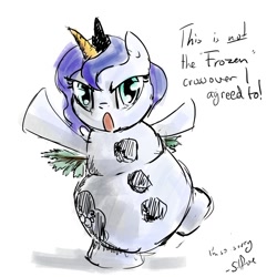 Size: 1280x1280 | Tagged: safe, artist:silfoe, imported from derpibooru, princess luna, lunadoodle, female, frozen (movie), olaf, snowman, solo