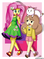 Size: 1033x1384 | Tagged: safe, artist:the-butch-x, imported from derpibooru, fluttershy, bee, equestria girls, bee and puppycat, cartoon hangover, clothes, crossover, dress, puppycat, sandals