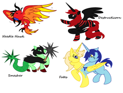 Size: 2512x1904 | Tagged: safe, artist:splinterstar, deleted from derpibooru, imported from derpibooru, oc, oc only, alicorn, pony, alicorn oc, blank flank, chaos, concept art, fate, needle hawk, smasher