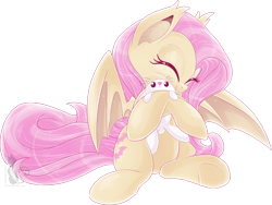 Size: 1546x1164 | Tagged: safe, artist:blackfreya, imported from derpibooru, angel bunny, fluttershy, flutterbat, hug, simple background, transparent background