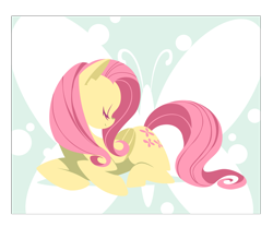 Size: 3429x3000 | Tagged: safe, artist:umbravivens, artist:yoh yoshinari, imported from derpibooru, fluttershy, butterfly, pegasus, pony, cute, cutie mark, eyes closed, female, high res, hooves, lineless, mare, minimalist, prone, simple background, solo, transparent background, vector, wings