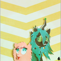 Size: 1234x1234 | Tagged: safe, artist:ladymonotone, imported from derpibooru, queen chrysalis, oc, oc:fluffle puff, irl, papercraft