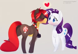 Size: 1280x893 | Tagged: safe, artist:si1vr, imported from derpibooru, rarity, oc, oc:sweety swirl, blushing, canon x oc, eyes closed, heart