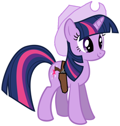 Size: 756x794 | Tagged: safe, artist:rainbow-dash-2014, imported from derpibooru, twilight sparkle, cowboy hat, cowgirl, female, gun, hat, holster, revolver, solo, stetson, weapon