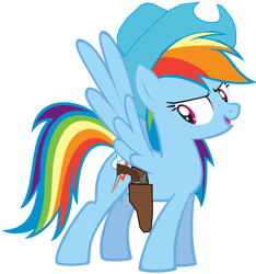 Size: 904x964 | Tagged: safe, artist:rainbow-dash-2014, imported from derpibooru, rainbow dash, cowboy hat, cowgirl, female, gun, hat, holster, revolver, solo, stetson, weapon