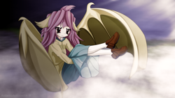 Size: 3840x2160 | Tagged: safe, artist:an-m, imported from derpibooru, fluttershy, human, clothes, eared humanization, female, flutterbat, humanized, long skirt, looking at you, shoes, skirt, solo, winged humanization