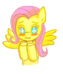 Size: 795x933 | Tagged: safe, artist:redanon, imported from derpibooru, fluttershy, :3, blushing, cute, female, smiling, solo, spread wings, wingding eyes