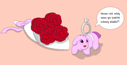 Size: 1240x634 | Tagged: safe, artist:carpdime, imported from derpibooru, fluffy pony, bouquet, fluffy pony foal, marriage proposal, ring, rose