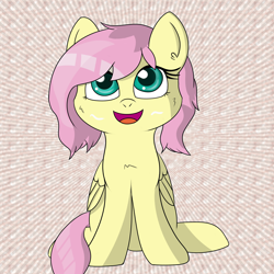 Size: 2000x2000 | Tagged: safe, artist:fluttershy-wins, imported from derpibooru, fluttershy, alternate hairstyle, female, looking up, short hair, short mane, sitting, smiling, solo