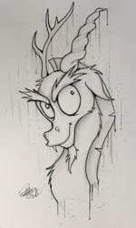 Size: 1948x3257 | Tagged: safe, artist:pajaga, imported from derpibooru, discord, male, monochrome, solo, traditional art