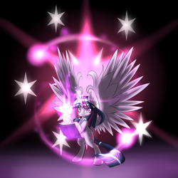 Size: 4800x4800 | Tagged: safe, artist:nightsound76, imported from derpibooru, twilight sparkle, alicorn, pony, absurd resolution, bipedal, book, female, magic, mare, solo, twilight sparkle (alicorn)