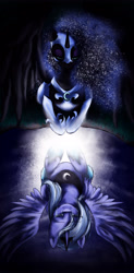 Size: 2330x4724 | Tagged: safe, artist:safe-as-houses, imported from derpibooru, nightmare moon, princess luna, crying, duality, female, reflection, solo