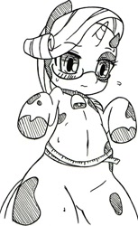 Size: 579x949 | Tagged: artist needed, safe, imported from derpibooru, rarity, cow, cowified, female, measuring tape, monochrome, raricow, solo, species swap