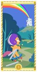 Size: 400x775 | Tagged: safe, artist:janeesper, imported from derpibooru, scootaloo, female, rainbow, solo, sword, tarot card, three of spades, three of swords