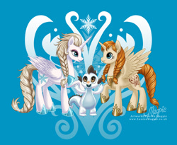 Size: 930x762 | Tagged: safe, artist:laurenmagpie, imported from derpibooru, alicorn, dragon, pony, anna, dragonified, elsa, frozen (movie), olaf, ponified