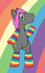 Size: 800x1280 | Tagged: safe, artist:wingcommanderrudoji, imported from derpibooru, oc, oc only, oc:contrail, earth pony, pony, clothes, rainbow, rainbow socks, socks, solo, striped socks