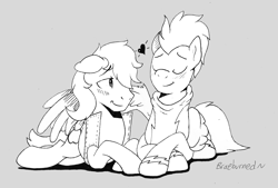 Size: 1280x864 | Tagged: safe, artist:braeburned, deleted from derpibooru, imported from derpibooru, braeburn, soarin', pony, gay, heart, lineart, male, monochrome, shipping, soarburn, winghug