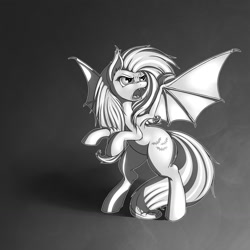 Size: 1280x1280 | Tagged: safe, artist:shydale, imported from derpibooru, fluttershy, female, flutterbat, grayscale, monochrome, solo