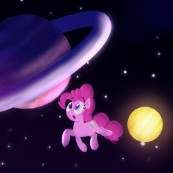 Size: 1000x1000 | Tagged: safe, artist:january3rd, imported from derpibooru, pinkie pie, earth pony, pony, :o, female, mare, open mouth, planet, planetary ring, solo, space, stars, wide eyes