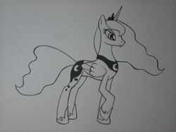 Size: 2304x1728 | Tagged: safe, artist:camp_cz, imported from derpibooru, princess luna, female, monochrome, solo, traditional art